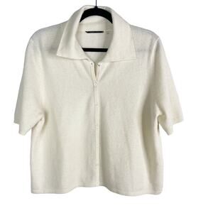 Brazeau Tricot Size 4 Cream Cashmere Collared Short Sleeve Button Front Sweater